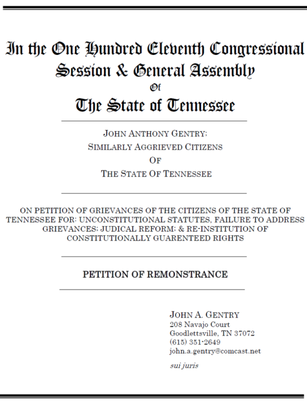 Candidate John Gentry's letter of remonstrance